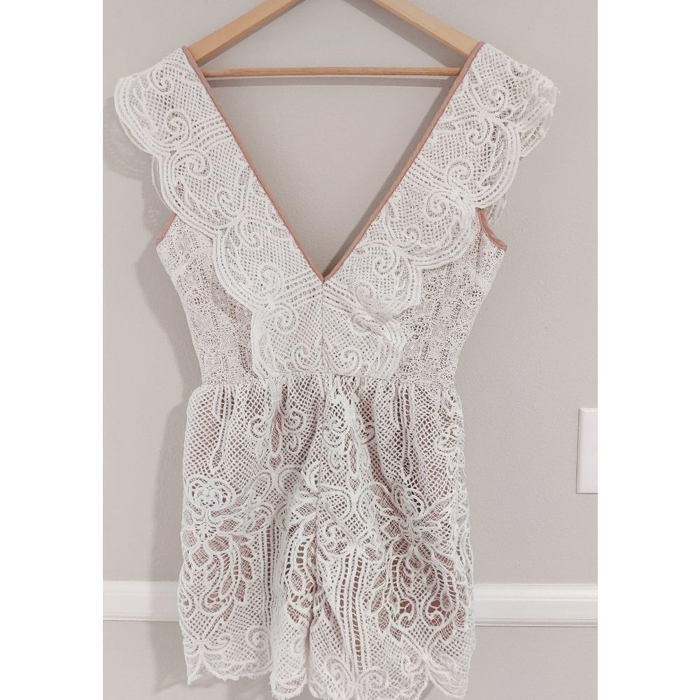 Sugar +  lips white lace romper with crochet detailing